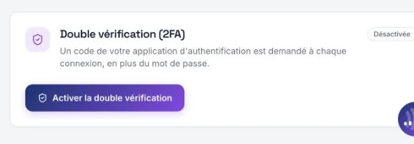l'activation de la double authentification sur un compte KISMO
